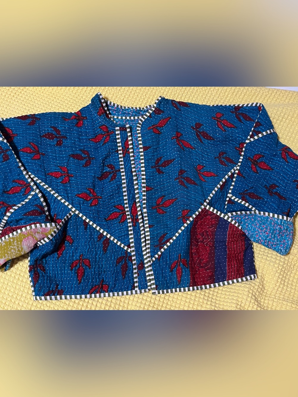 Revival Eclectic Art To Wear Kantha Bomber Jacket Reversible OS New Bold Pattern